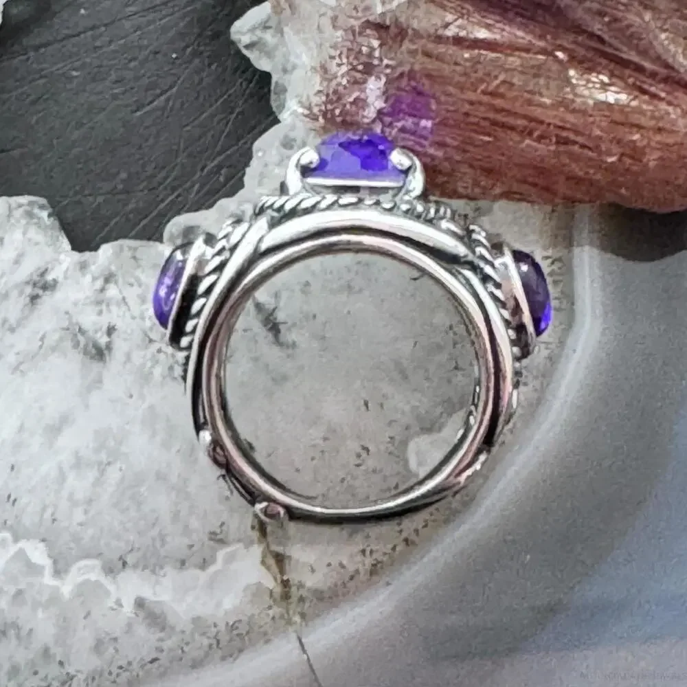 Carolyn Pollack Sterling 3 Amethyst Decorated Doublet Ring Size 5 For Women
